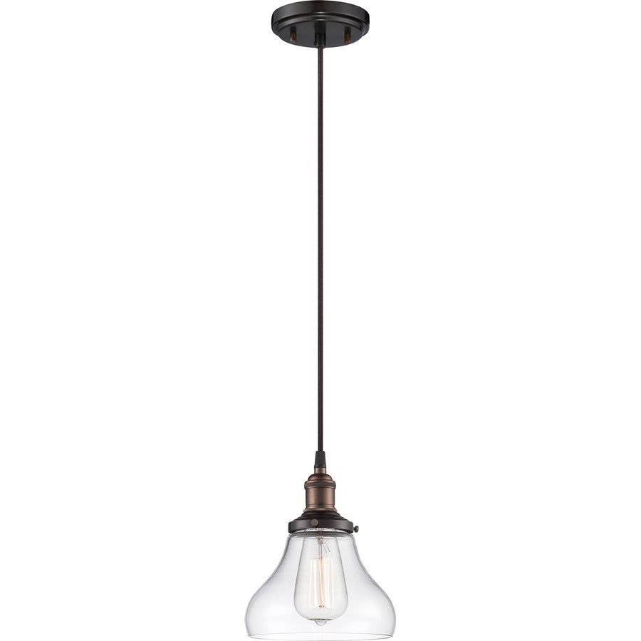 Nuvo Lighting Vintage 7in 1-Light Pendant | Transitional Rustic Bronze and Clear Glass | Kitchen Island & Dining Room | 7 x 7 x 8.62 in | Model 60-5503
