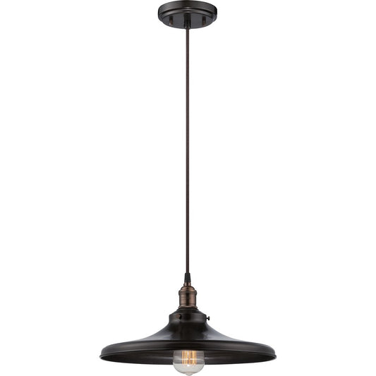 Nuvo Lighting Vintage 14in 1-Light Pendant | Transitional Rustic Bronze Metal Shade | Kitchen Island & Dining Room | 14 x 14 x 6.75 in | Model 60-5506