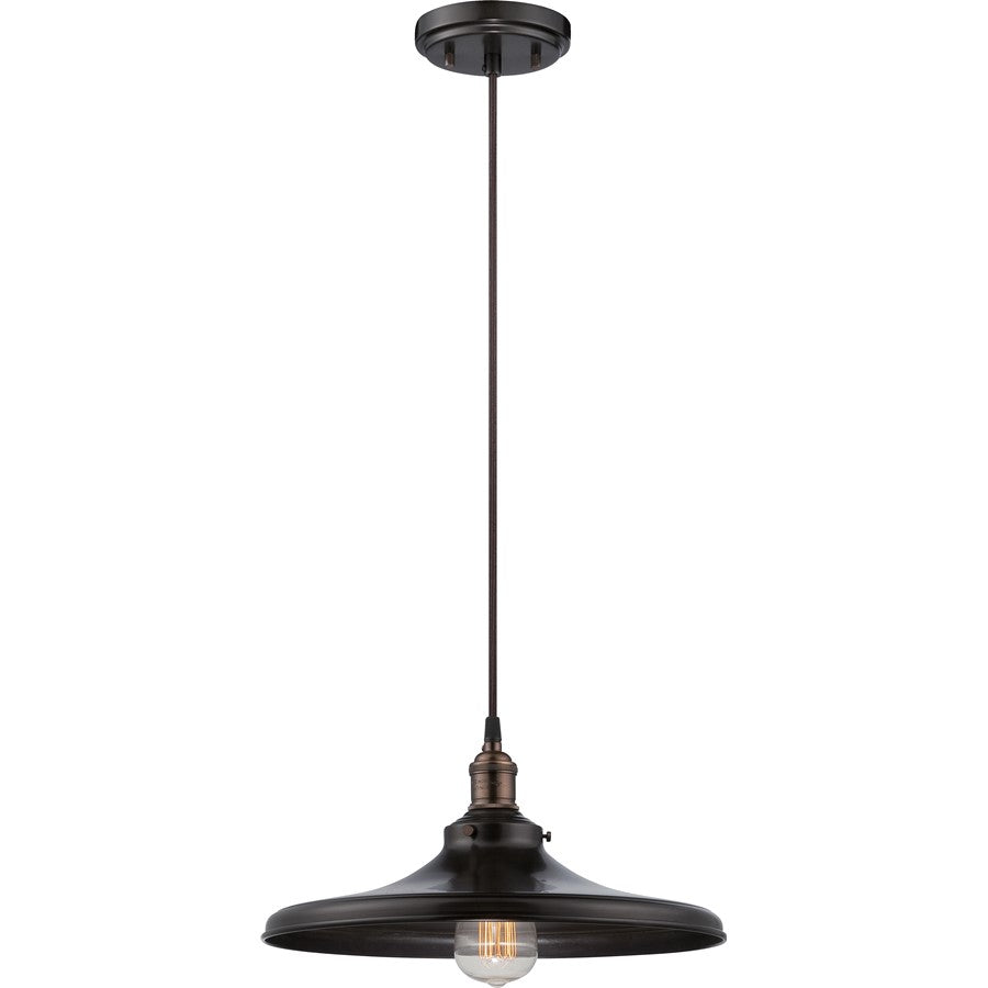 Nuvo Lighting Vintage 14in 1-Light Pendant | Transitional Rustic Bronze Metal Shade | Kitchen Island & Dining Room | 14 x 14 x 6.75 in | Model 60-5506