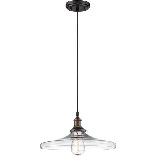 Nuvo Lighting Vintage 14in 1-Light Pendant | Transitional Rustic Bronze and Clear Glass | Kitchen Island & Dining Room | 14 x 14 x 6.75 in | Model 60-5507