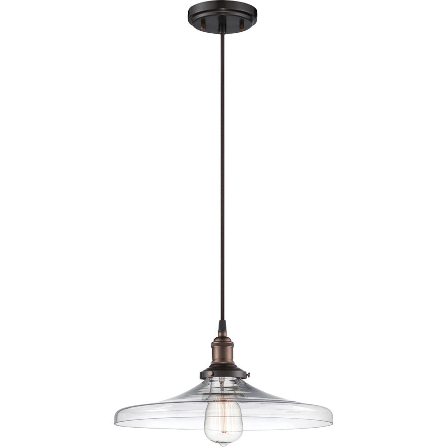 Nuvo Lighting Vintage 14in 1-Light Pendant | Transitional Rustic Bronze and Clear Glass | Kitchen Island & Dining Room | 14 x 14 x 6.75 in | Model 60-5507