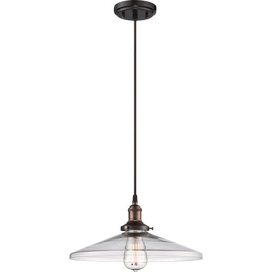 Nuvo Lighting Vintage 14in 1-Light Pendant | Transitional Rustic Bronze and Clear Glass | Kitchen Island & Dining Room | 14 x 14 x 6.38 in | Model 60-5508