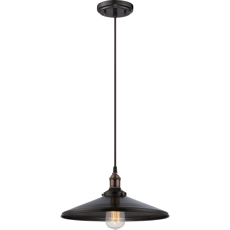 Nuvo Lighting Vintage 14in 1-Light Pendant | Transitional Rustic Bronze Metal | Kitchen Island & Dining Room | 14 x 14 x 6.5 in | Model 60-5509