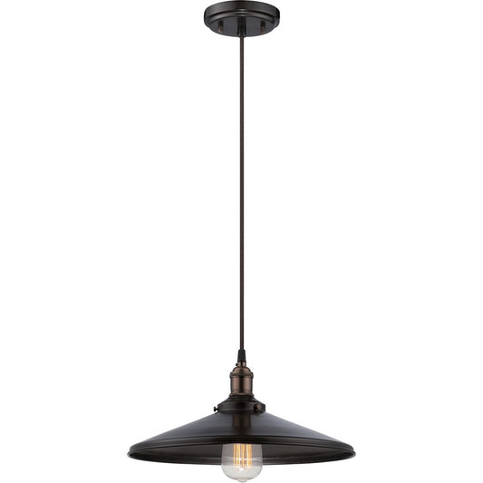 Nuvo Lighting Vintage 14in 1-Light Pendant | Transitional Rustic Bronze Metal | Kitchen Island & Dining Room | 14 x 14 x 6.5 in | Model 60-5509