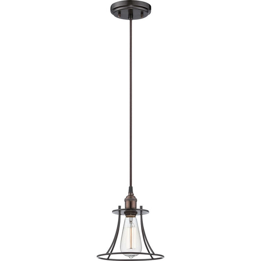 Nuvo Vintage 8in 1-Light Pendant | Transitional Rustic Bronze Caged | Kitchen Island & Dining Room | 7.75 x 8.25 in | Model 60-5511