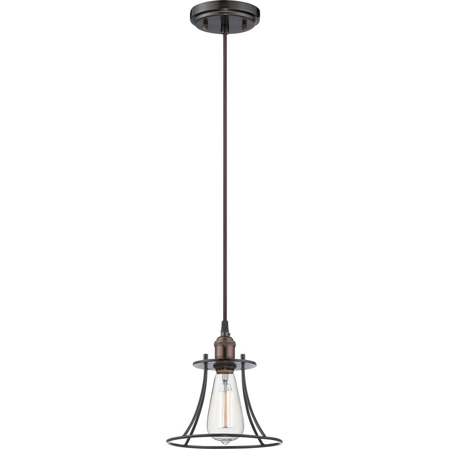 Nuvo Vintage 8in 1-Light Pendant | Transitional Rustic Bronze Caged | Kitchen Island & Dining Room | 7.75 x 8.25 in | Model 60-5511