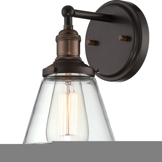 Nuvo Lighting Vintage 1-Light Wall Sconce | Transitional Rustic Bronze and Clear Glass | Bathroom & Hallway Accent Light | 6.5 x 9.75 in | Model 60-5512