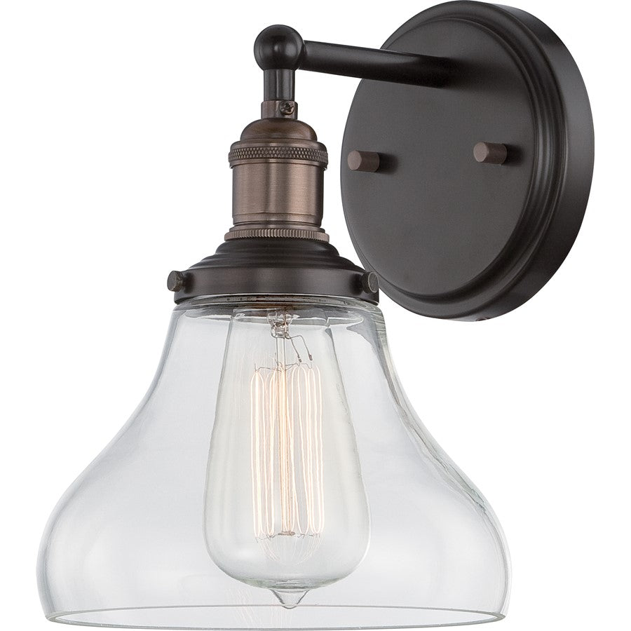 Nuvo Lighting Vintage 7in 1-Light Wall Sconce | Transitional Rustic Bronze and Clear Glass | Entryway & Hallway | 7 x 7.875 x 9.75 in | Model 60-5513