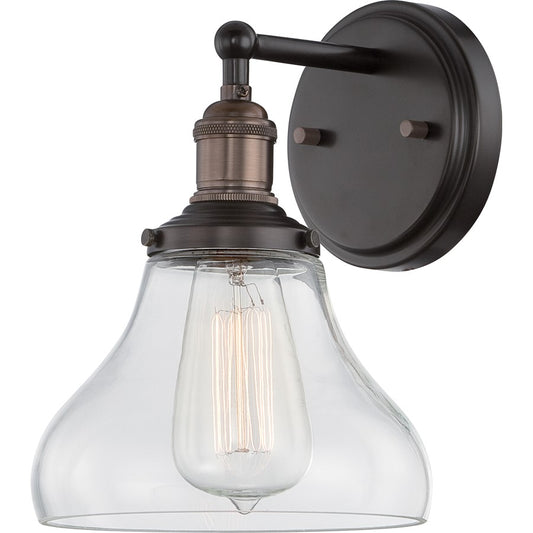 Nuvo Lighting Vintage 7in 1-Light Wall Sconce | Transitional Rustic Bronze and Clear Glass | Entryway & Hallway | 7 x 7.875 x 9.75 in | Model 60-5513