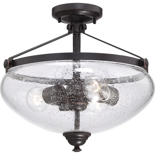Nuvo Laurel 15.5in 3-Light Semi Flush Mount | Traditional Sudbury Bronze and Clear Seeded Glass | Entryway & Hallway | 15.5 x 15.875 in | Model 60-5544