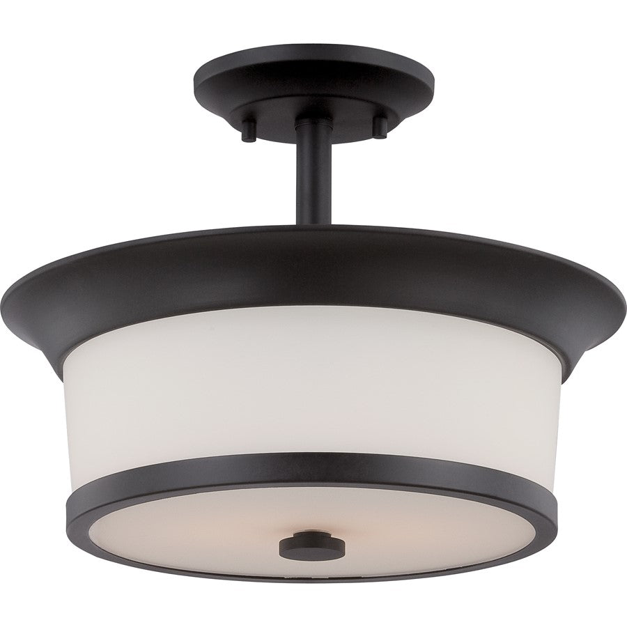 Nuvo Mobili 13in 2-Light Semi-Flush Mount | Transitional Aged Bronze and Satin White Glass | Hallway & Bedroom Ceiling Light | 13.12 x | Model 60-5550