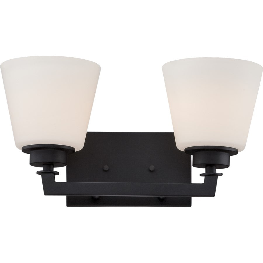 Nuvo Mobili 15in 2-Light Vanity Light | Transitional Aged Bronze and Satin White Glass | Bathroom Vanity | 15.38 x 7.88 in | Model 60-5552