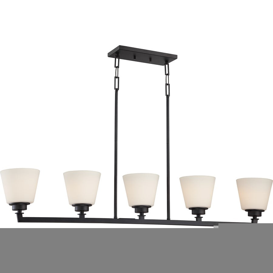 Nuvo Mobili 44in 5-Light Island Pendant | Transitional Aged Bronze and Satin White Glass | Kitchen Island & Dining Room | 44 x 6 x 43 in | Model 60-5555