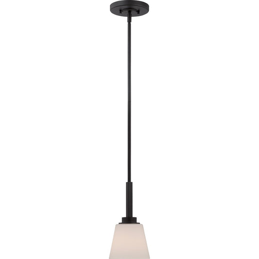 Nuvo Mobili 1-Light Mini Pendant | Transitional Aged Bronze and Satin White Glass | Kitchen Island & Dining Room | 5.88 x 49.5 in | Model 60-5557