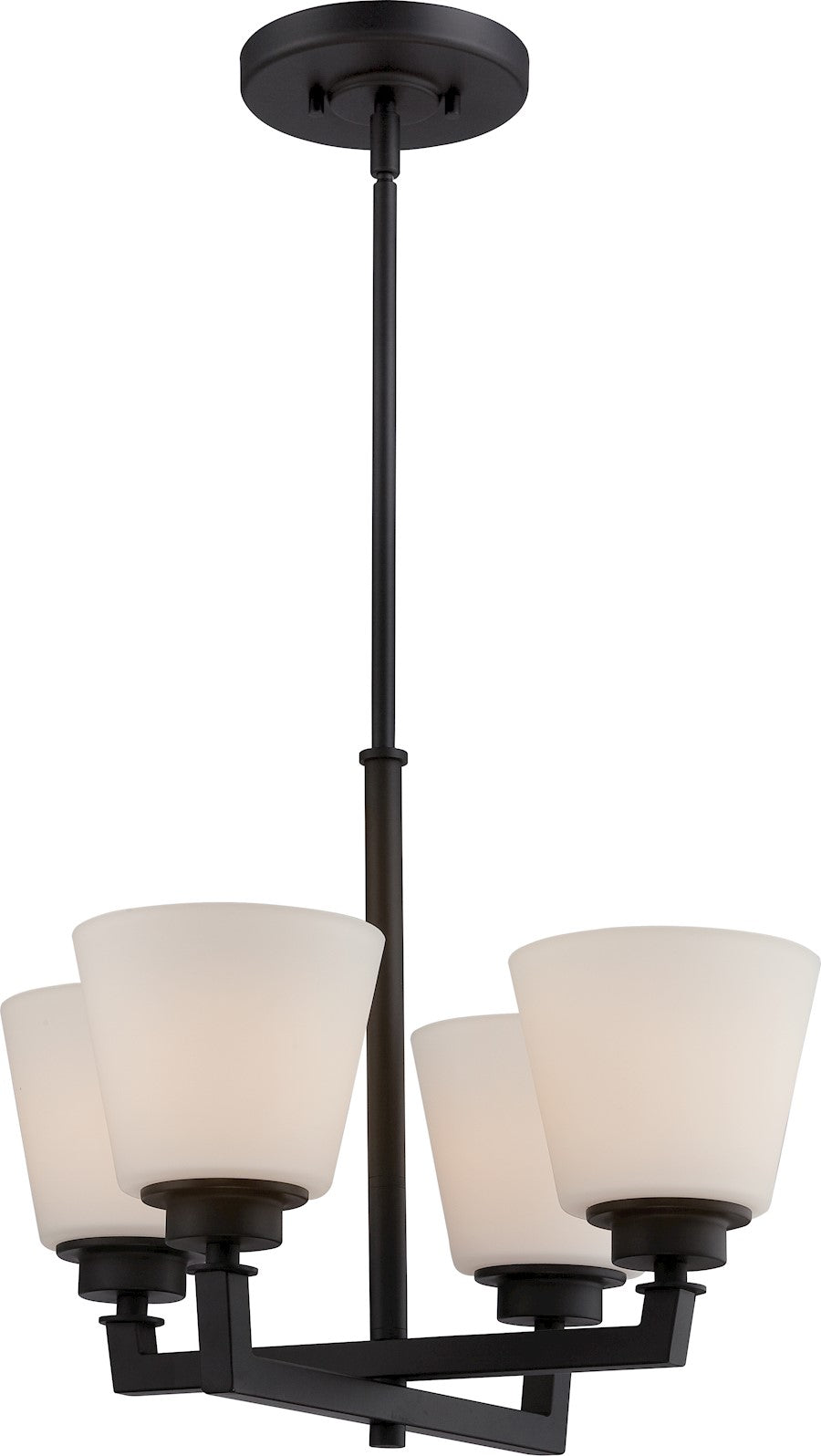 Nuvo Mobili 18in 4-Light Chandelier | Transitional Aged Bronze and Satin White Glass | Dining Room & Living Room | 18 x 18 x 52.25 in | Model 60-5558