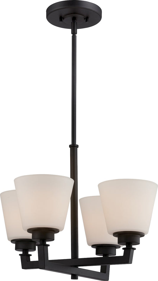Nuvo Mobili 18in 4-Light Chandelier | Transitional Aged Bronze and Satin White Glass | Dining Room & Living Room | 18 x 18 x 52.25 in | Model 60-5558