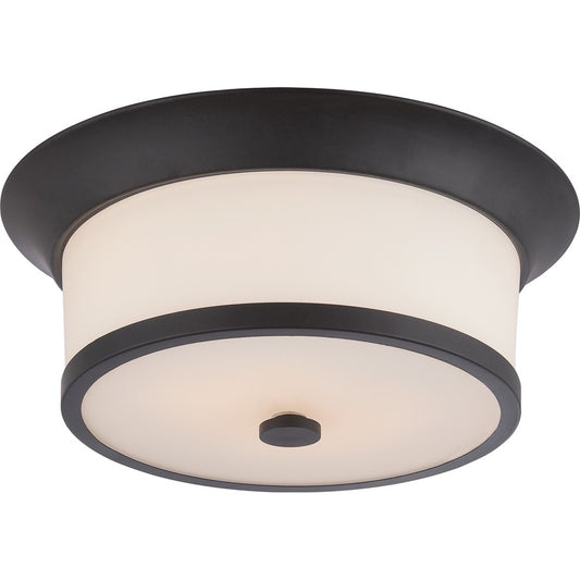 Nuvo Mobili 13in 2-Light Flush Mount | Transitional Aged Bronze and Satin White Glass | Bedroom & Hallway | 13.12 x 5.12 in | Model 60-5560