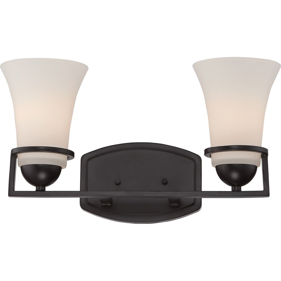 Nuvo Nevel 15in 2-Light Vanity Light | Transitional Sudbury Bronze and Satin White Glass | Bathroom Vanity & Powder Room | 15 x 6.5 x 8.62 | Model 60-5582