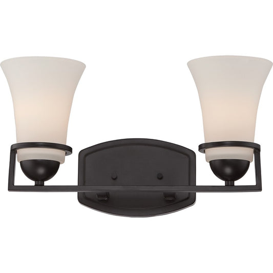 Nuvo Nevel 15in 2-Light Vanity Light | Transitional Sudbury Bronze and Satin White Glass | Bathroom Vanity & Powder Room | 15 x 6.5 x 8.62 | Model 60-5582