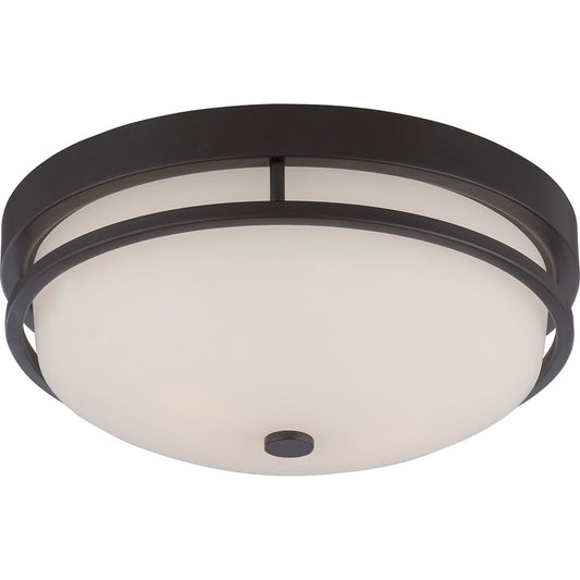 Nuvo Nevel 13in 2-Light Flush Mount | Transitional Sudbury Bronze and Satin White Glass | Bedroom & Hallway Ceiling Light | 13 x 5.25 in | Model 60-5586
