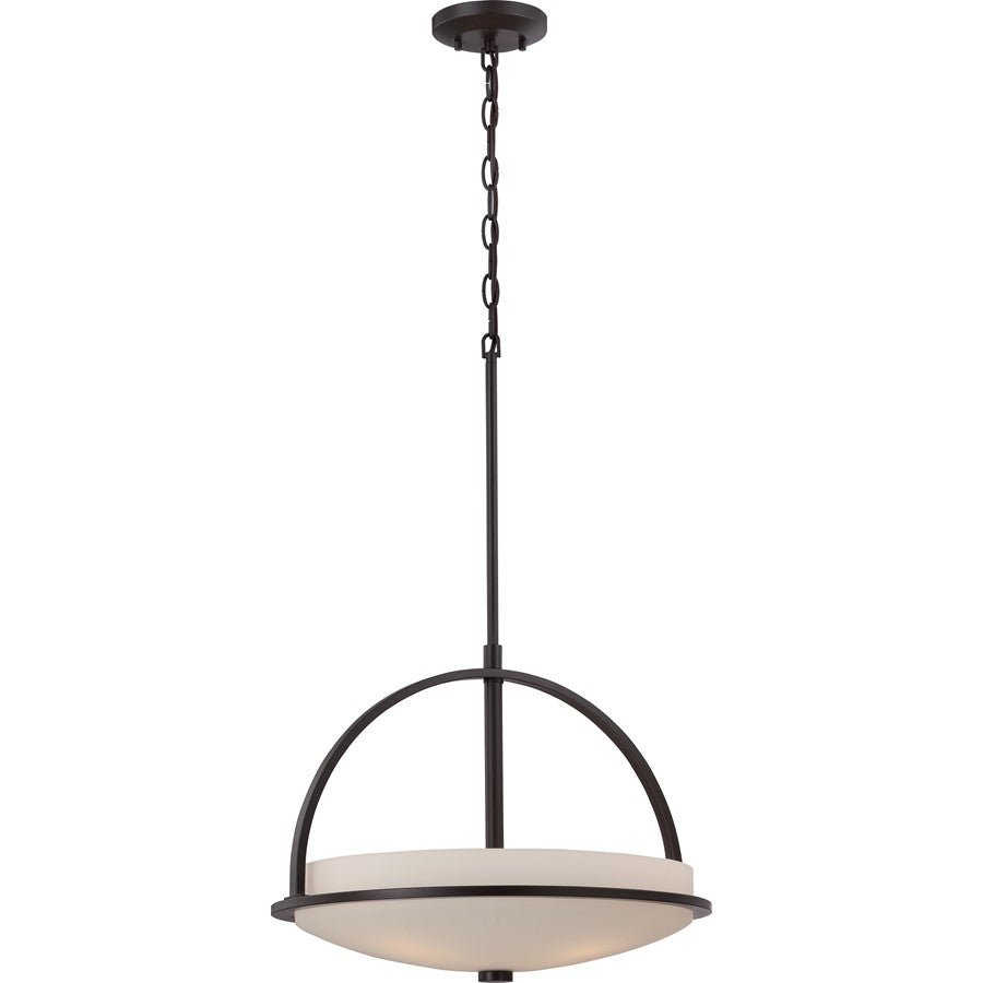 Nuvo Nevel 18in 3-Light Pendant | Transitional Sudbury Bronze and Satin White Glass | Kitchen Island & Dining Room | 18 x 18 x 25 in | Model 60-5587