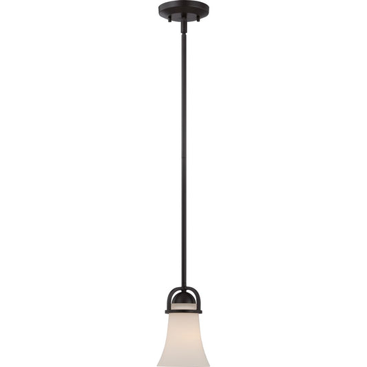 Nuvo Nevel 5in 1-Light Mini Pendant | Transitional Sudbury Bronze and Satin White Glass | Kitchen Island & Dining Room | 5 x 5 x 46.38 in | Model 60-5588