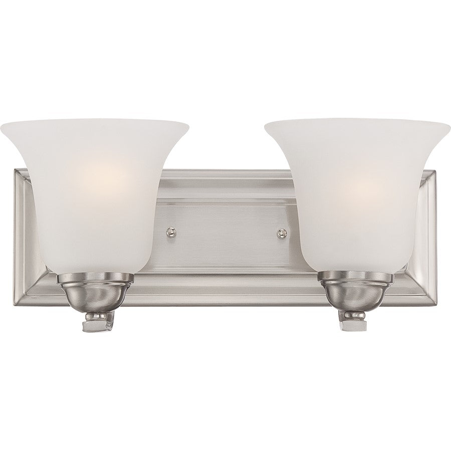 Nuvo Elizabeth 13.75in 2-Light Vanity Light | Traditional Brushed Nickel and Frosted Glass | Bathroom Vanity | 13.75 x 6.5 x 7.5 in | Model 60-5592