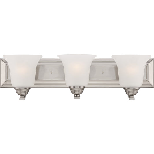 Nuvo Elizabeth 24in 3-Light Vanity Light | Traditional Brushed Nickel and Frosted Glass | Bathroom Vanity | 24 x 6.5 x 7.5 in | Model 60-5593