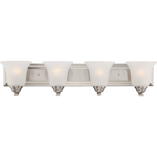 Nuvo Elizabeth 30in 4-Light Vanity Light | Traditional Brushed Nickel and Frosted Glass | Bathroom Vanity & Powder Room | 30 x 6.5 x 7.5 in | Model 60-5594