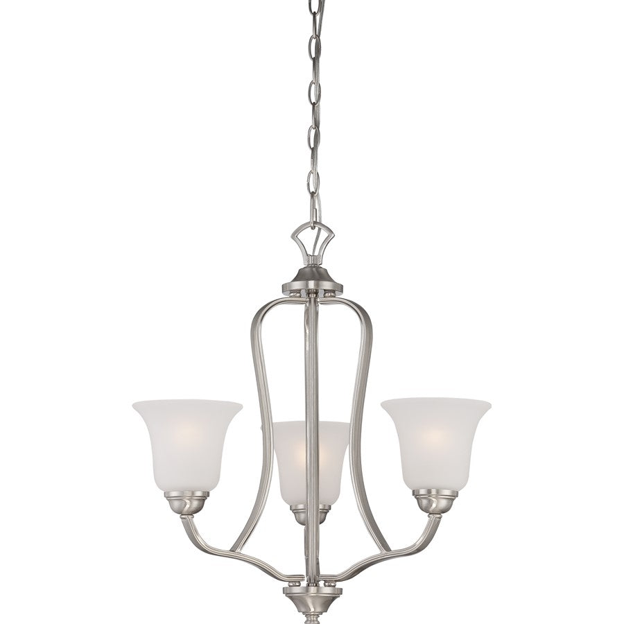 Nuvo Elizabeth 22in 3-Light Chandelier | Traditional Brushed Nickel and Frosted Glass | Dining Room & Living Room | 21.5 x 21.5 x 22.5 in | Model 60-5596