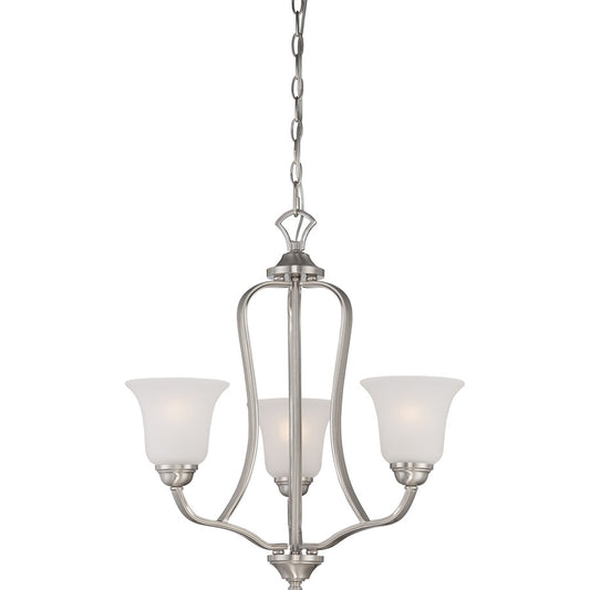 Nuvo Elizabeth 22in 3-Light Chandelier | Traditional Brushed Nickel and Frosted Glass | Dining Room & Living Room | 21.5 x 21.5 x 22.5 in | Model 60-5596