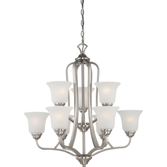 Nuvo Elizabeth 27in 9-Light Chandelier | Traditional Brushed Nickel and Frosted Glass | Dining Room & Living Room | 27 x 28.5 in | Model 60-5599