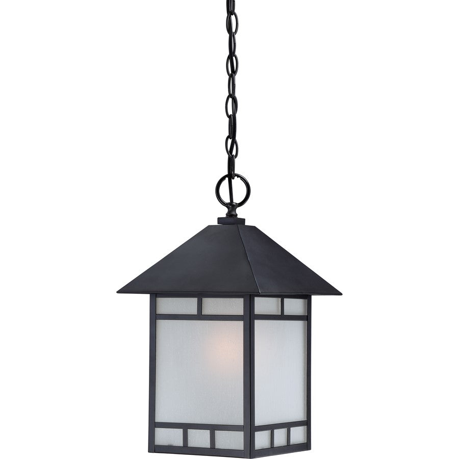 Nuvo Drexel 10in 1-Light Outdoor Hanging Lantern | Traditional Stone Black and Frosted Seed Glass | Covered Patios & Entryways | 10 x 10 x | Model 60-5604