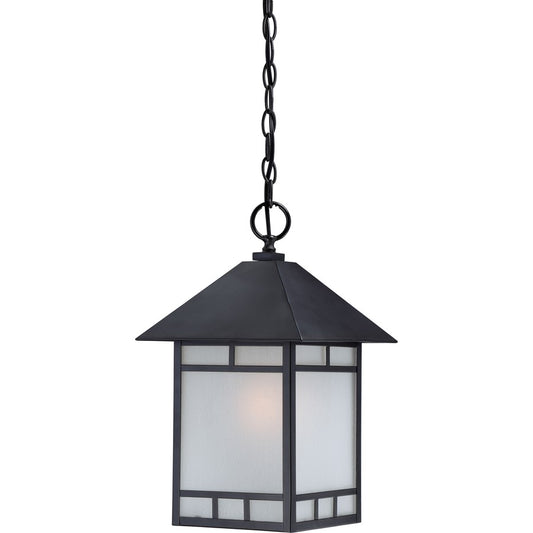 Nuvo Drexel 10in 1-Light Outdoor Hanging Lantern | Traditional Stone Black and Frosted Seed Glass | Covered Patios & Entryways | 10 x 10 x | Model 60-5604