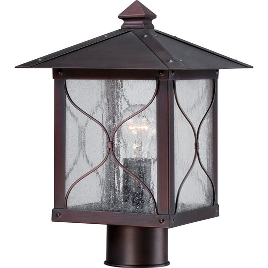 Nuvo Vega 9in 1-Light Outdoor Post Light | Traditional Classic Bronze and Clear Seed Glass | Front Porch & Garden Path | 9 x 9 x 13.25 in | Model 60-5615