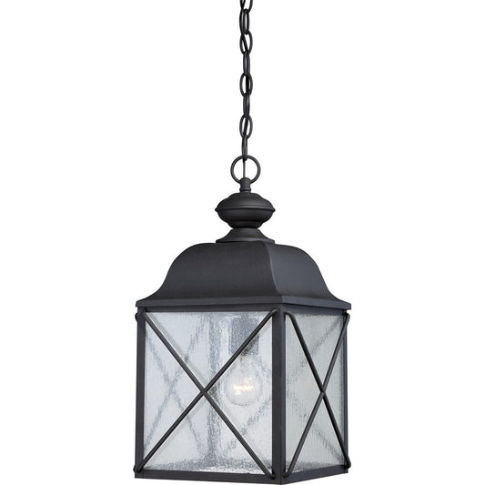 Nuvo Wingate 1-Light Outdoor Hanging Lantern | Traditional Textured Black and Clear Seed Glass | Covered Patio & Entryway | 9.88 x 18.5 in | Model 60-5624