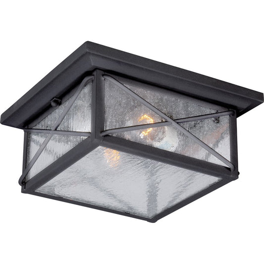 Nuvo Wingate 11in 2-Light Outdoor Flush Mount | Traditional Textured Black and Clear Seed Glass | Covered Patio & Entryway | 11.25 x 5.12 | Model 60-5626