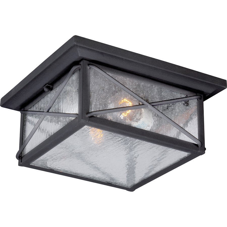 Nuvo Wingate 11in 2-Light Outdoor Flush Mount | Traditional Textured Black and Clear Seed Glass | Covered Patio & Entryway | 11.25 x 5.12 | Model 60-5626