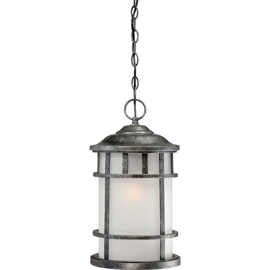 Nuvo Manor 9.5in 1-Light Outdoor Hanging Lantern | Traditional Aged Silver and Frosted Seed Glass | Covered Patios & Entryways | 9.5 x 9.5 | Model 60-5634