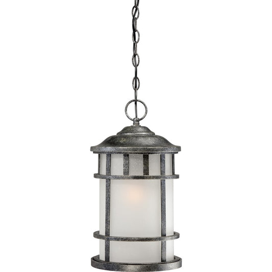 Nuvo Manor 9.5in 1-Light Outdoor Hanging Lantern | Traditional Aged Silver and Frosted Seed Glass | Covered Patios & Entryways | 9.5 x 9.5 | Model 60-5634