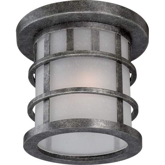 Nuvo Manor 11in 1-Light Outdoor Flush Mount | Traditional Aged Silver and Frosted Seed Glass | Covered Patios & Entryways | 11 x 10 in | Model 60-5636