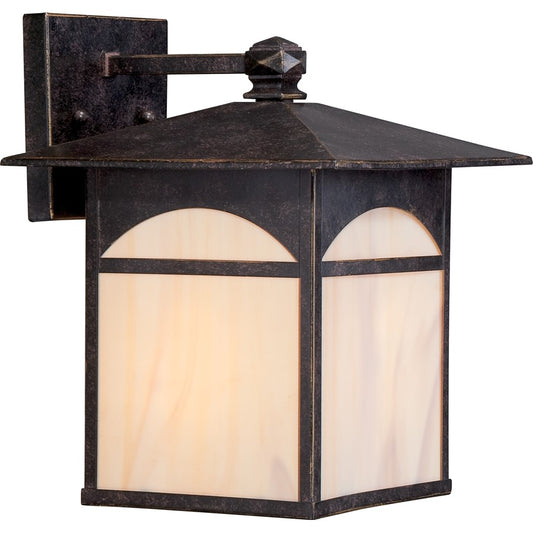 Nuvo Canyon 9in 1-Light Outdoor Wall Sconce | Traditional Umber Bronze and Honey Stained Glass | Entryway & Covered Porch | 9 x 9.88 x | Model 60-5652