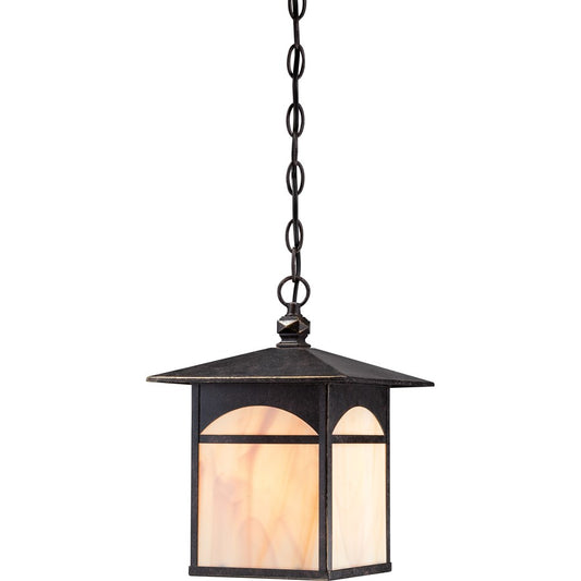 Nuvo Canyon 9in 1-Light Outdoor Hanging Fixture | Traditional Umber Bronze and Honey Stained Glass | Covered Patio & Entryway | 9 x 12.75 | Model 60-5654