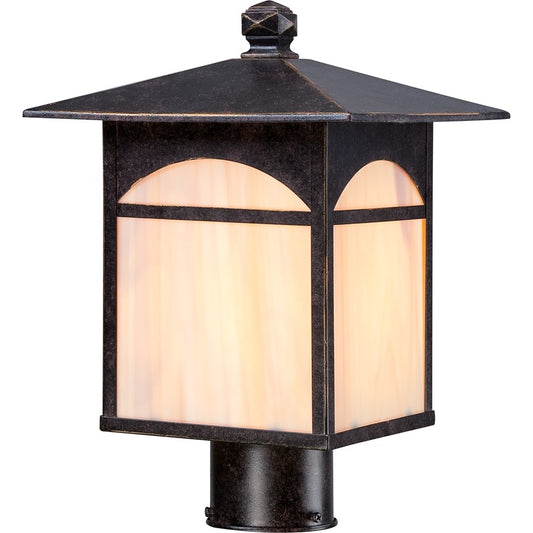 Nuvo Canyon 9in 1-Light Outdoor Post Light | Traditional Umber Bronze and Honey Stained Glass | Covered Patio & Garden Path | 9 x 9 x | Model 60-5655
