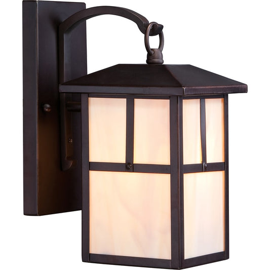 Nuvo Tanner 6in 1-Light Outdoor Wall Sconce | Traditional Claret Bronze and Honey Stained Glass | Covered Patio & Entryway | 6.25 x 8.75 x | Model 60-5671