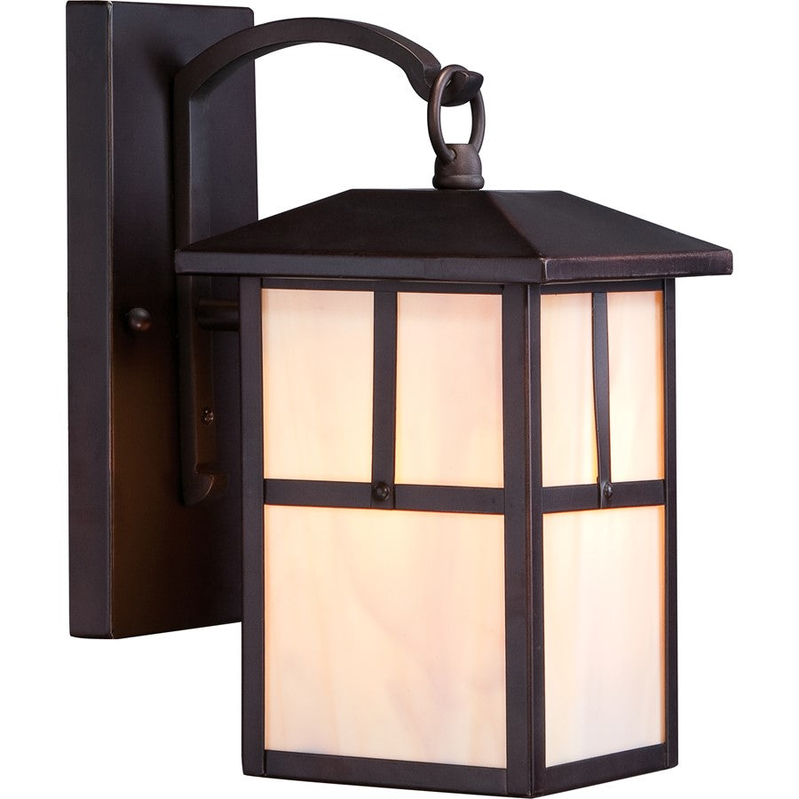 Nuvo Tanner 6in 1-Light Outdoor Wall Sconce | Traditional Claret Bronze and Honey Stained Glass | Covered Patio & Entryway | 6.25 x 8.75 x | Model 60-5671