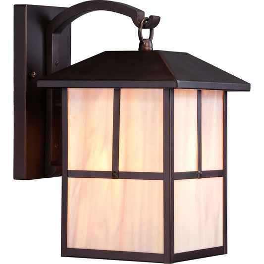 Nuvo Tanner 8in 1-Light Outdoor Wall Fixture | Traditional Claret Bronze and Honey Stained Glass | Covered Patios & Entryways | 8.38 x | Model 60-5672