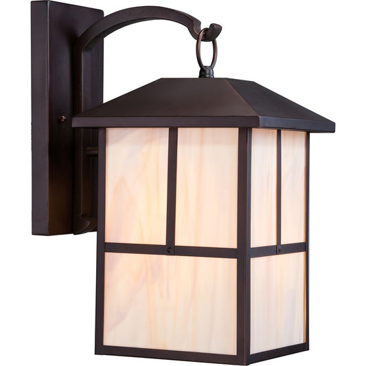 Nuvo Tanner 10in 1-Light Outdoor Wall Lantern | Traditional Claret Bronze and Honey Stained Glass | Covered Patio & Entryway | 10 x 13.12 | Model 60-5673