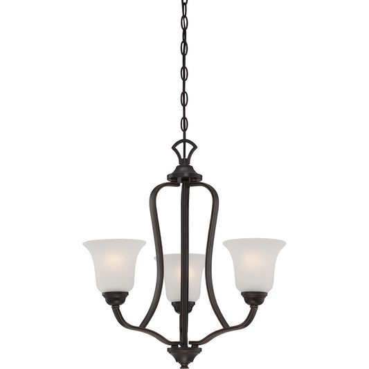 Nuvo Elizabeth 21.5in 3-Light Chandelier | Traditional Sudbury Bronze and Frosted Glass | Dining Room & Living Room | 21.5 x 21.5 x 22.5 in | Model 60-5696