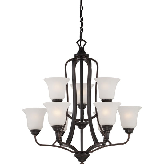 Nuvo Elizabeth 27in 9-Light Chandelier | Traditional Sudbury Bronze and Frosted Glass | Dining Room & Living Room | 27 x 27 x 28.5 in | Model 60-5699